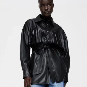 Zara Vegan Leather Fringe Jacket